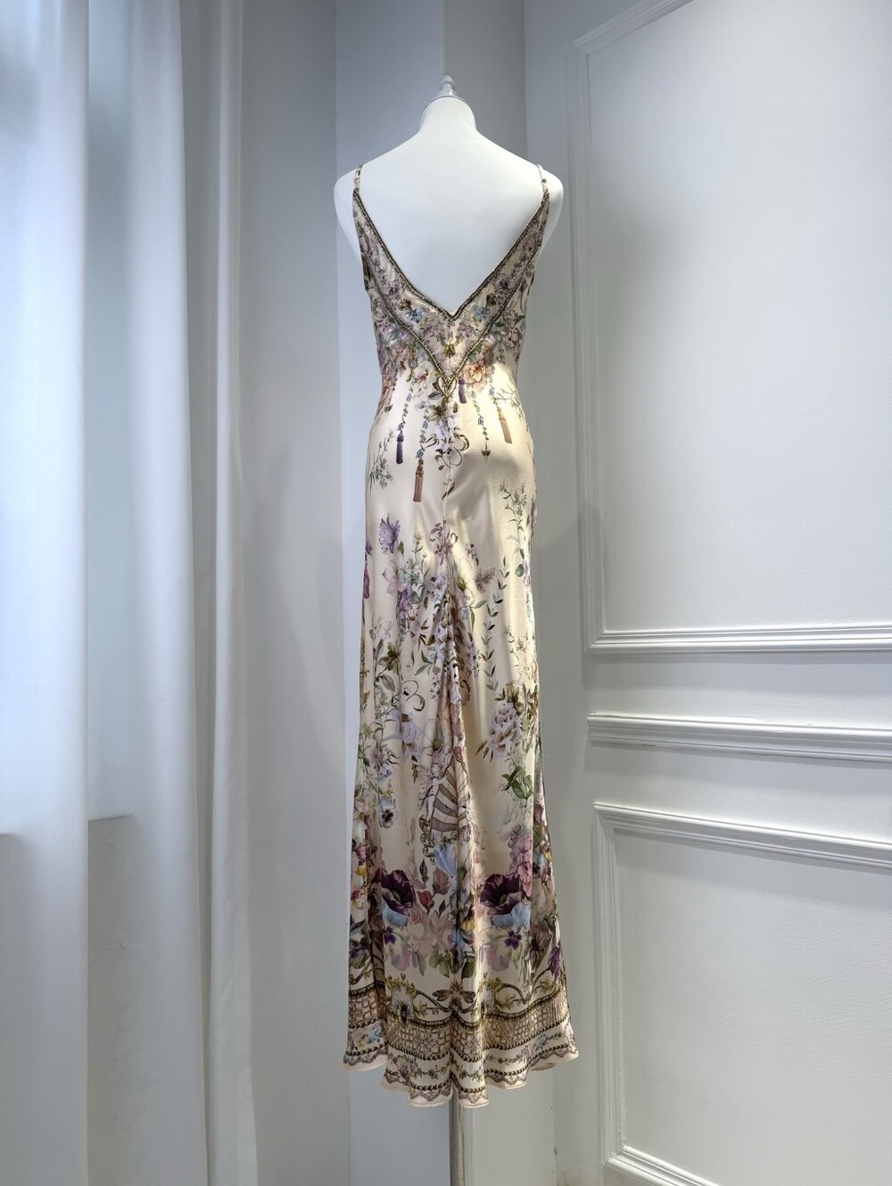 Camilla v neck full length bias slip dress In Adorned in aranjuez - Picture 8 of 13